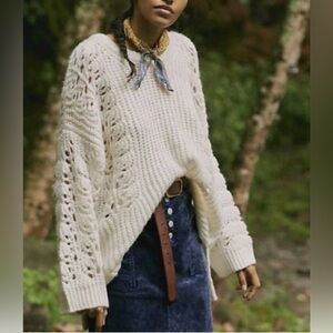 Anthropologie Pilcro Devenne Pointelle Pullover Sweater Ivory Large